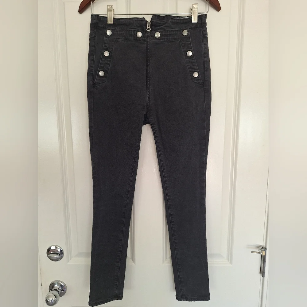 Rag & Bone Penton Pant in Black skinny jeans Snap buttoned frontal flap size 27 - Picture 1 of 7